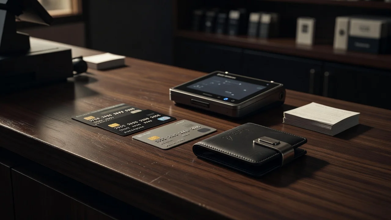 Cards, e-wallet and cash on a Winoui cashier desk
